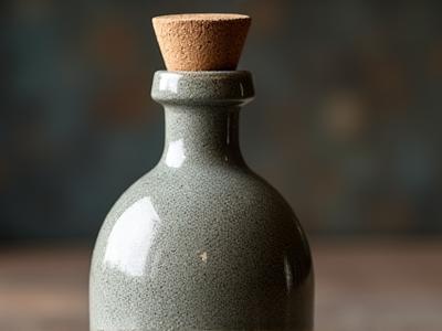 Bouteille en grès rustique avec un bouchon en liège à l'ancienne