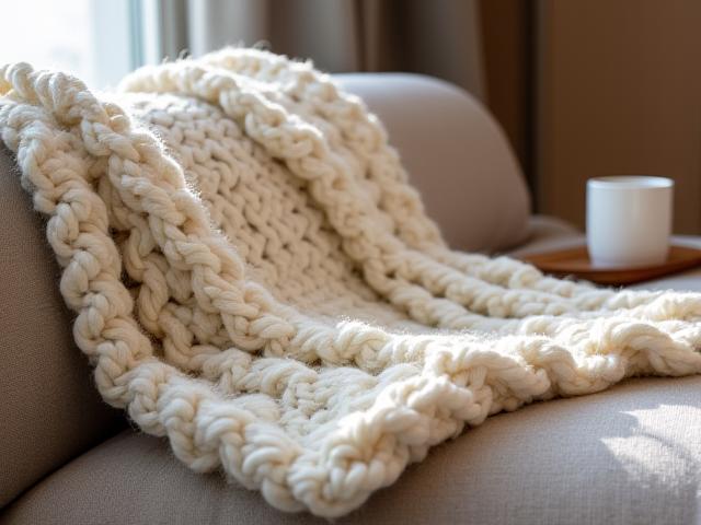 Jetée tricotée main en laine d'alpaga douce et chaude