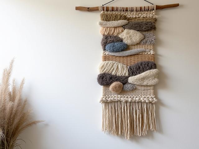 Tenture murale tissée à la main aux motifs géométriques